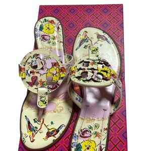 Tory Burch Miller Welt Sandals Size 7 Floral Pink Leather